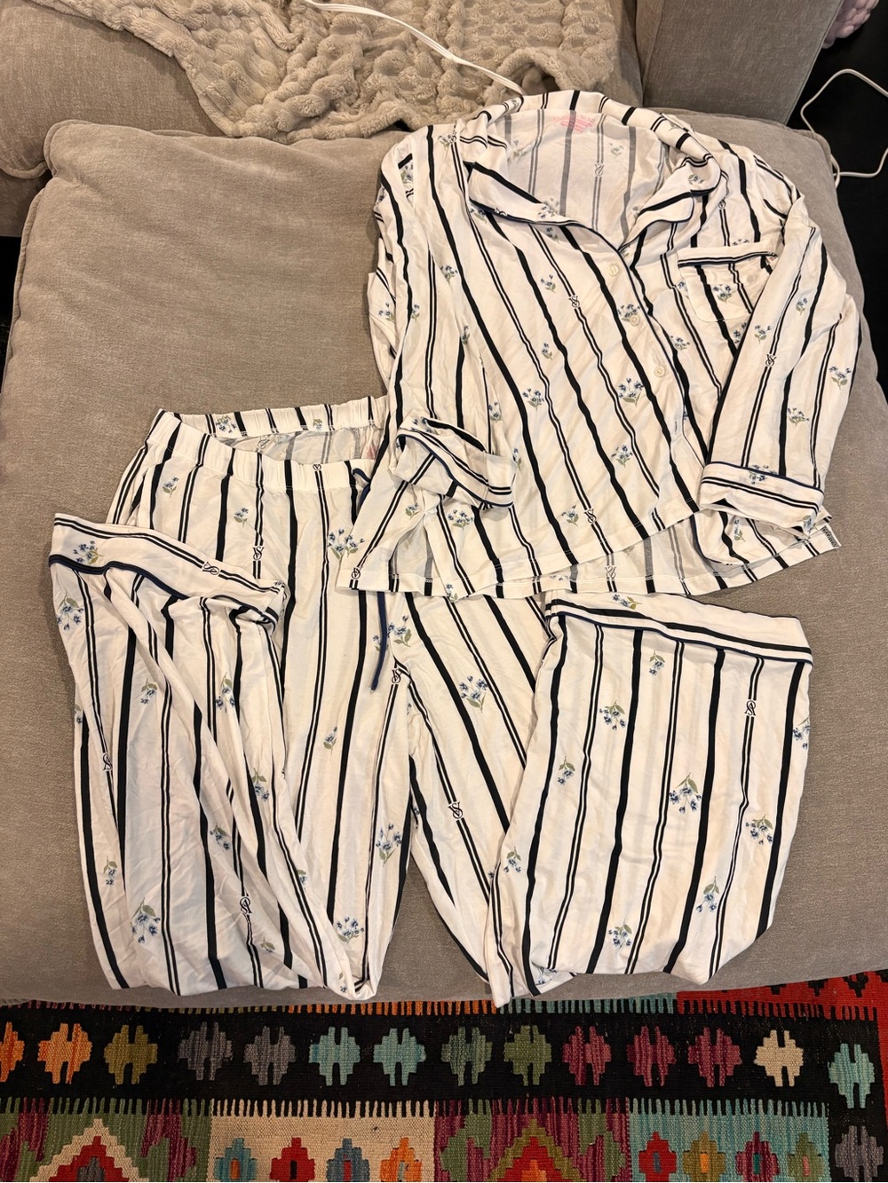 Victoria's Secret White Striped Floral Kids Pajama Set